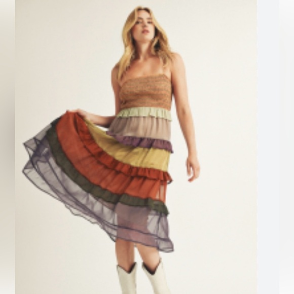 Storia Cabo Paradiso  MULTI-COLOR TIERED MAXI DRESS size s in new like condition - Picture 1 of 14